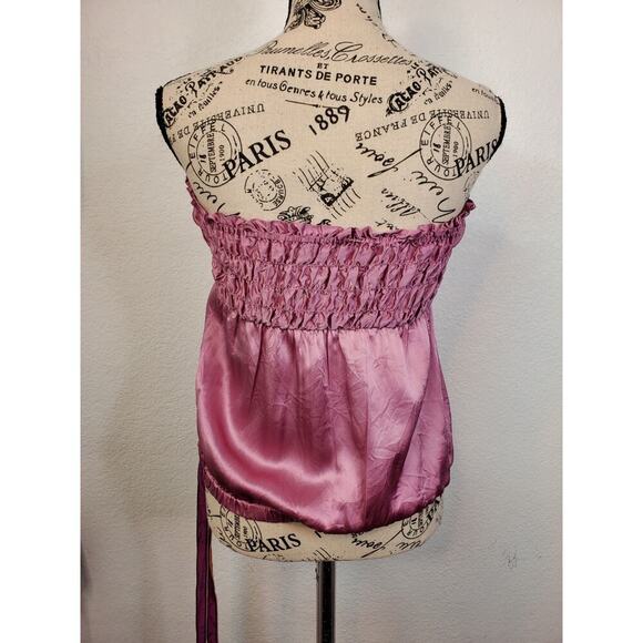 The Limited Silk Going Out Tube Top Small Smocked Side Tie Pink Milkmaid Y2K - Picture 5 of 11